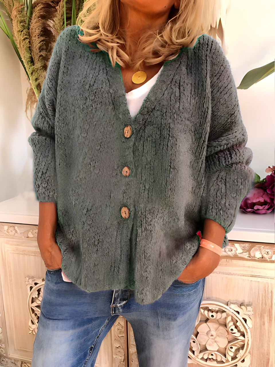 Alessa Zito™️ Maglione con scollo a V con bottoni