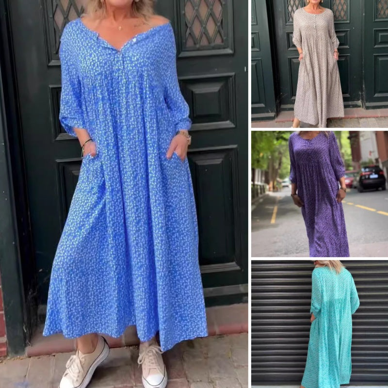 Ave Franco™ Abito da donna con chiusura a bottoni, maniche a 3/4 e motivo a pois