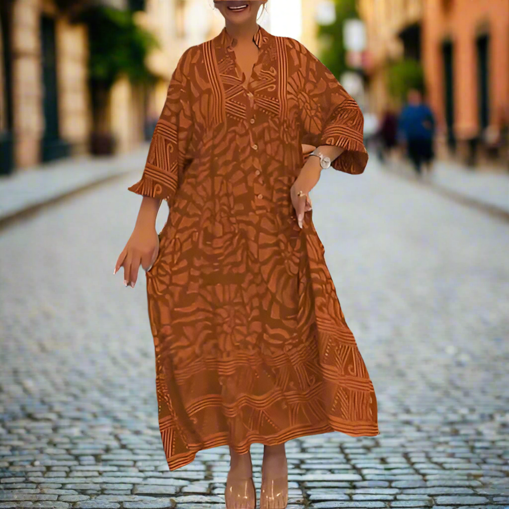 Caterina Tarro™ Abito largo stampato con scollo a V da donna