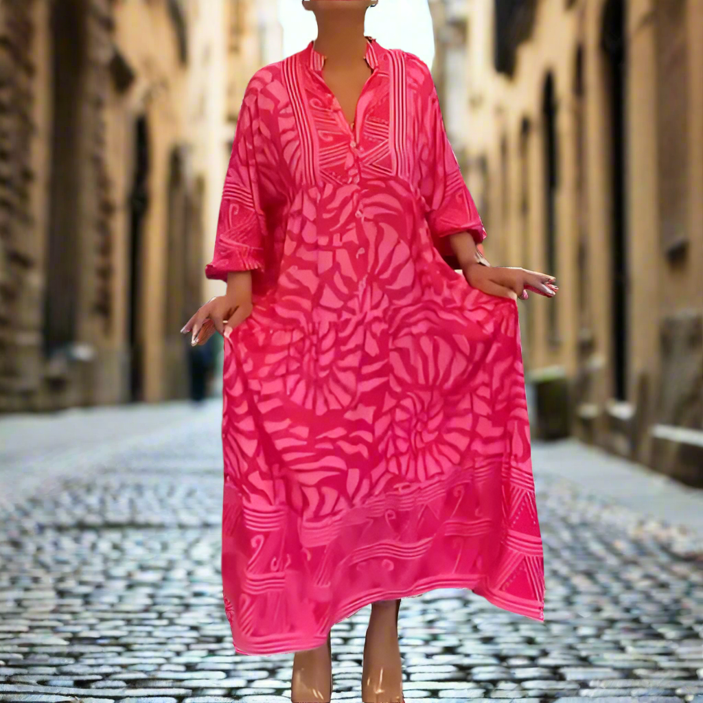 Caterina Tarro™ Abito largo stampato con scollo a V da donna