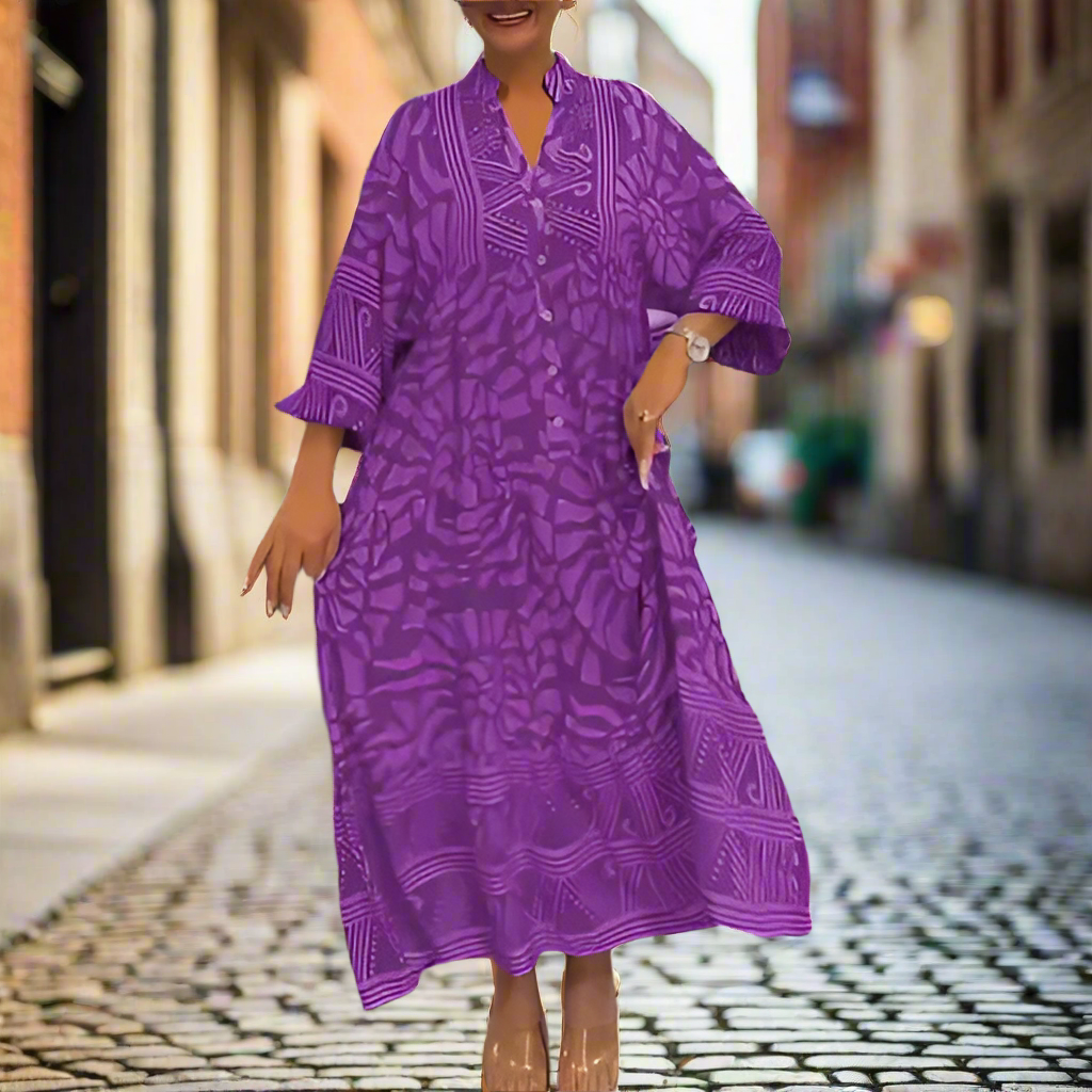 Caterina Tarro™ Abito largo stampato con scollo a V da donna