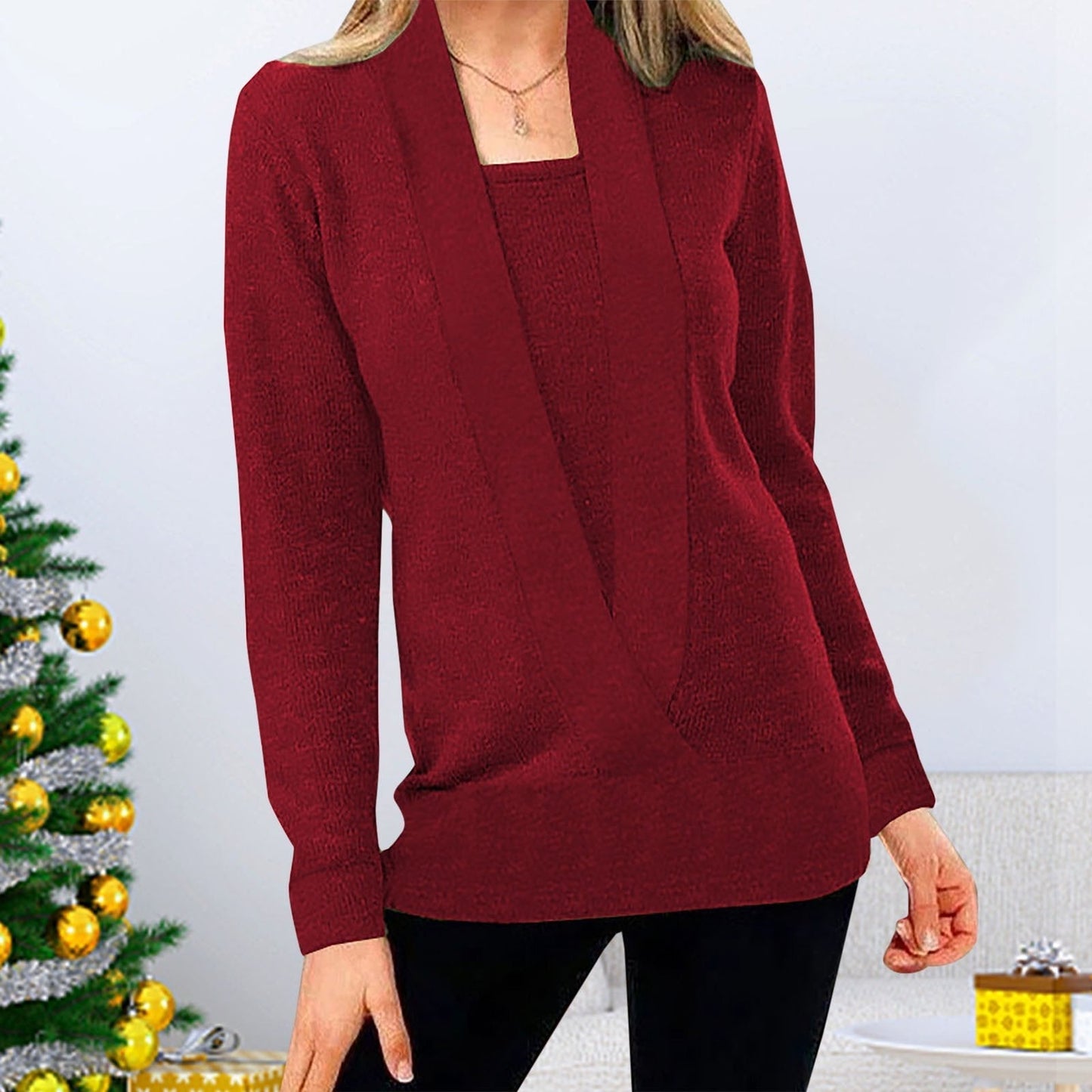 Cloe Balli™ Maglione lavorato a maglia tinta unita da donna