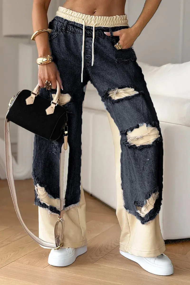 Deanna Motto™ Pantaloni in denim con cuciture e design strappato