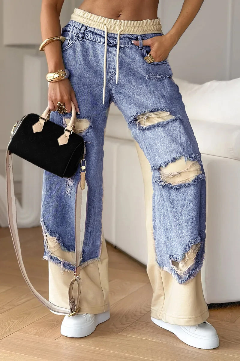 Deanna Motto™ Pantaloni in denim con cuciture e design strappato