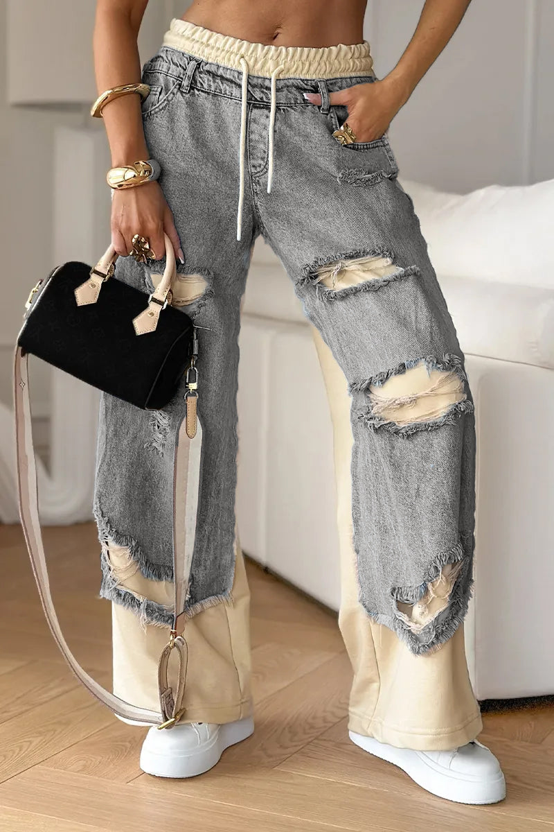 Deanna Motto™ Pantaloni in denim con cuciture e design strappato