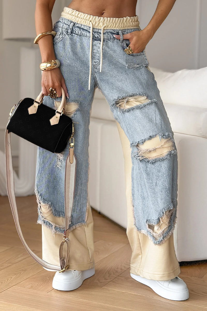 Deanna Motto™ Pantaloni in denim con cuciture e design strappato