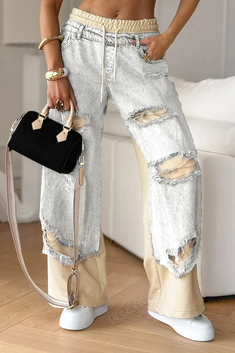 Deanna Motto™ Pantaloni in denim con cuciture e design strappato