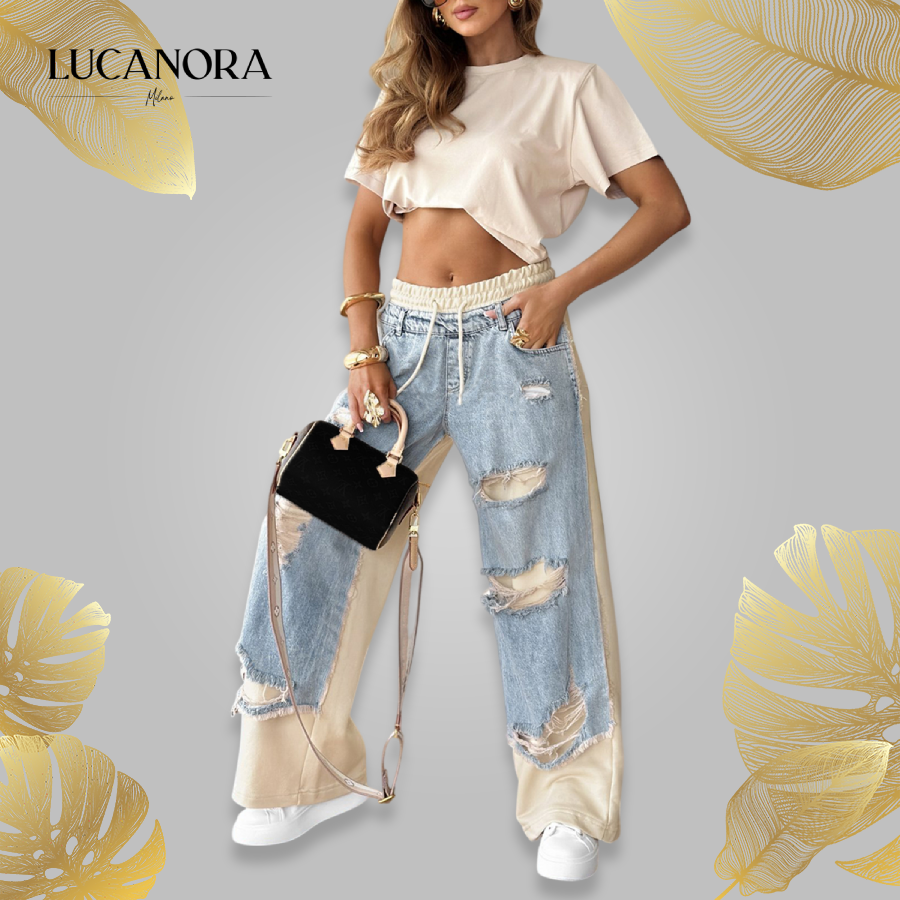 Deanna Motto™ Pantaloni in denim con cuciture e design strappato
