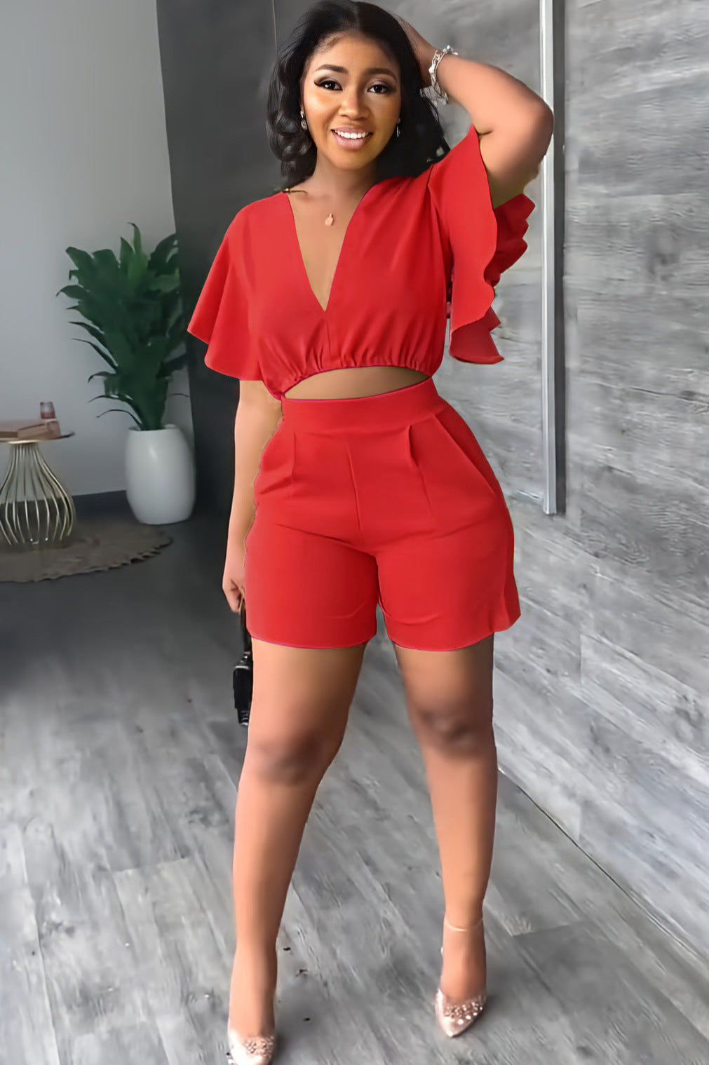 Erika Borghi™ Set estivo di top e pantaloncini con scollo a V