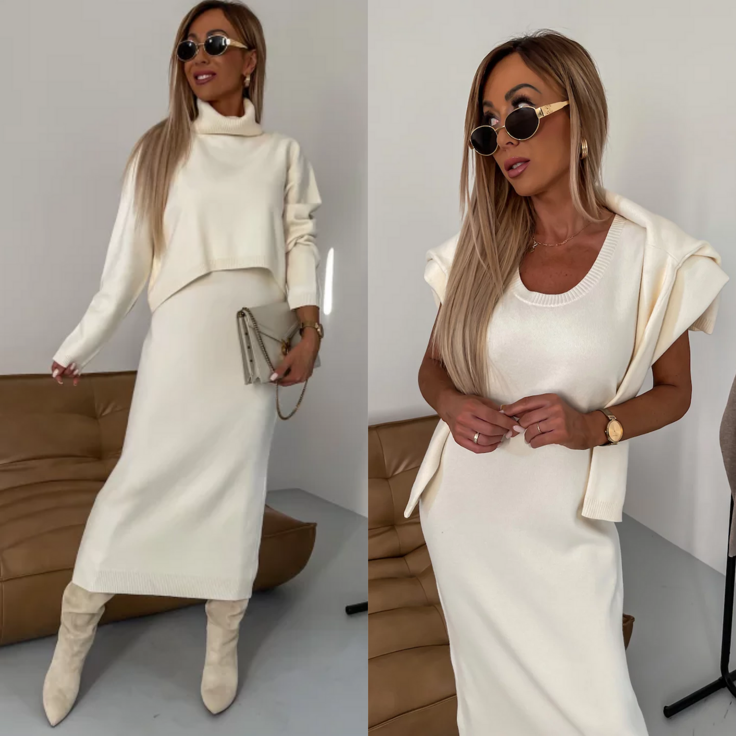 Flavia Lauletta™ Elegante set di maglione e gonna