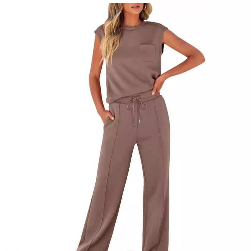 Ilda Taglieri™ Completo da donna composto da top senza maniche e pantaloni con coulisse, 2 pezzi
