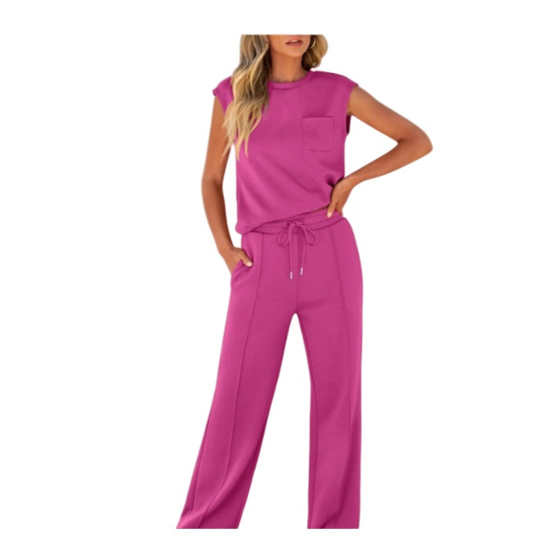Ilda Taglieri™ Completo da donna composto da top senza maniche e pantaloni con coulisse, 2 pezzi