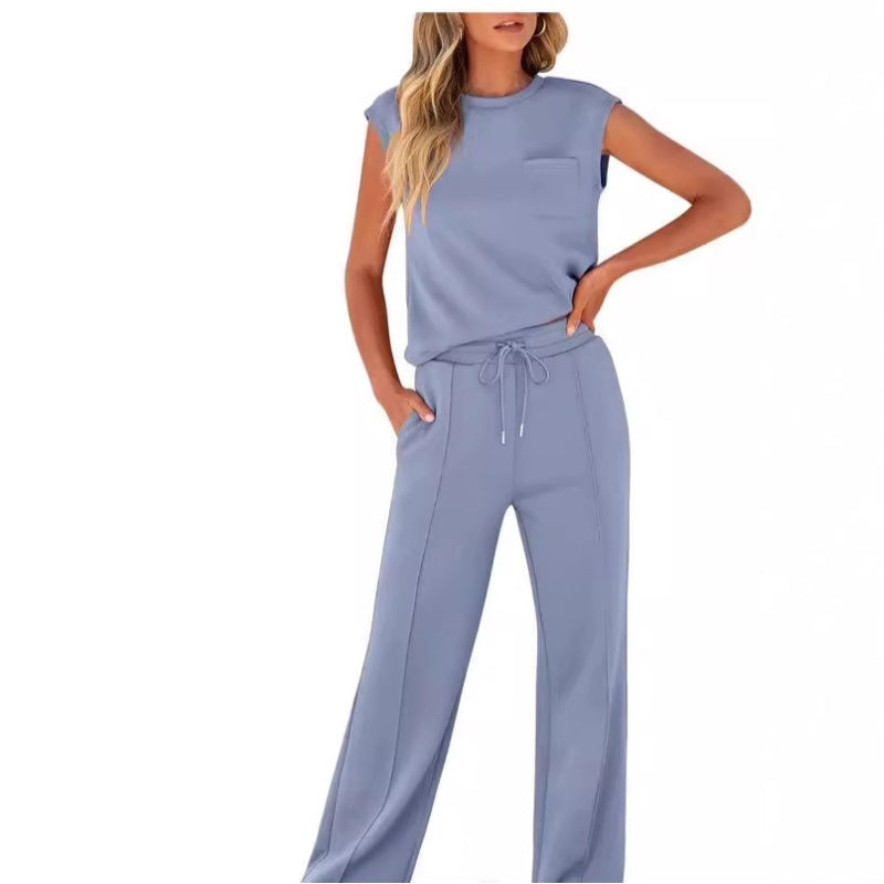 Ilda Taglieri™ Completo da donna composto da top senza maniche e pantaloni con coulisse, 2 pezzi