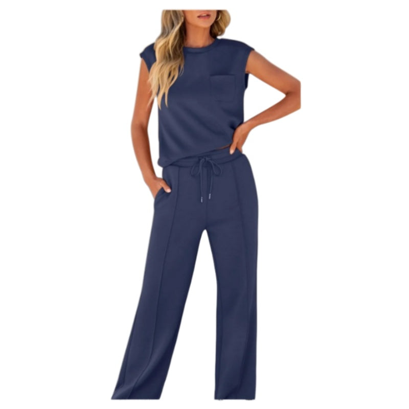 Ilda Taglieri™ Completo da donna composto da top senza maniche e pantaloni con coulisse, 2 pezzi