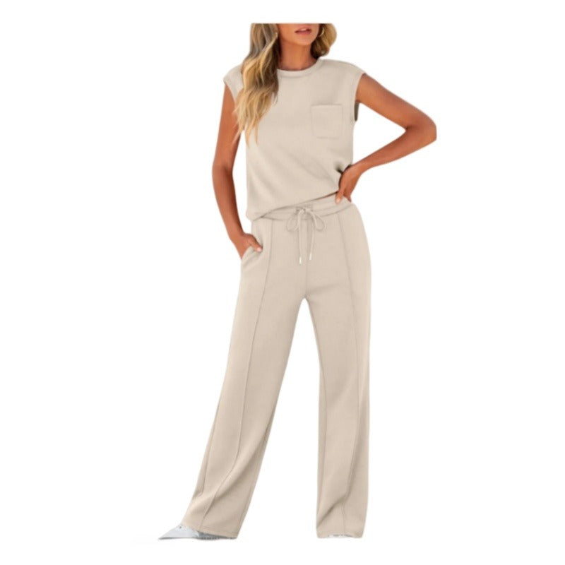 Ilda Taglieri™ Completo da donna composto da top senza maniche e pantaloni con coulisse, 2 pezzi