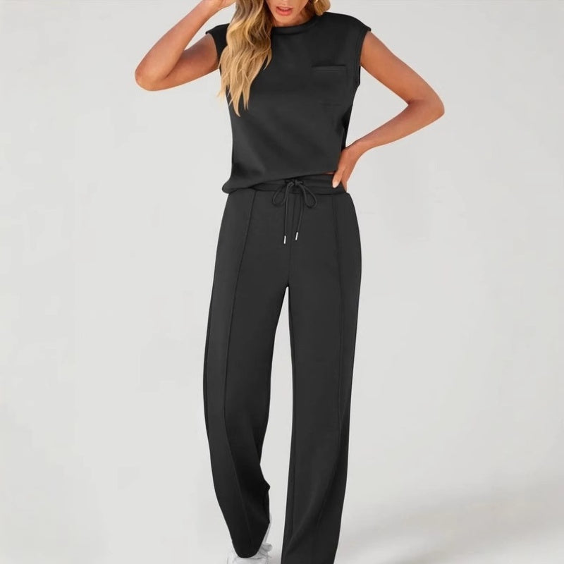 Ilda Taglieri™ Completo da donna composto da top senza maniche e pantaloni con coulisse, 2 pezzi
