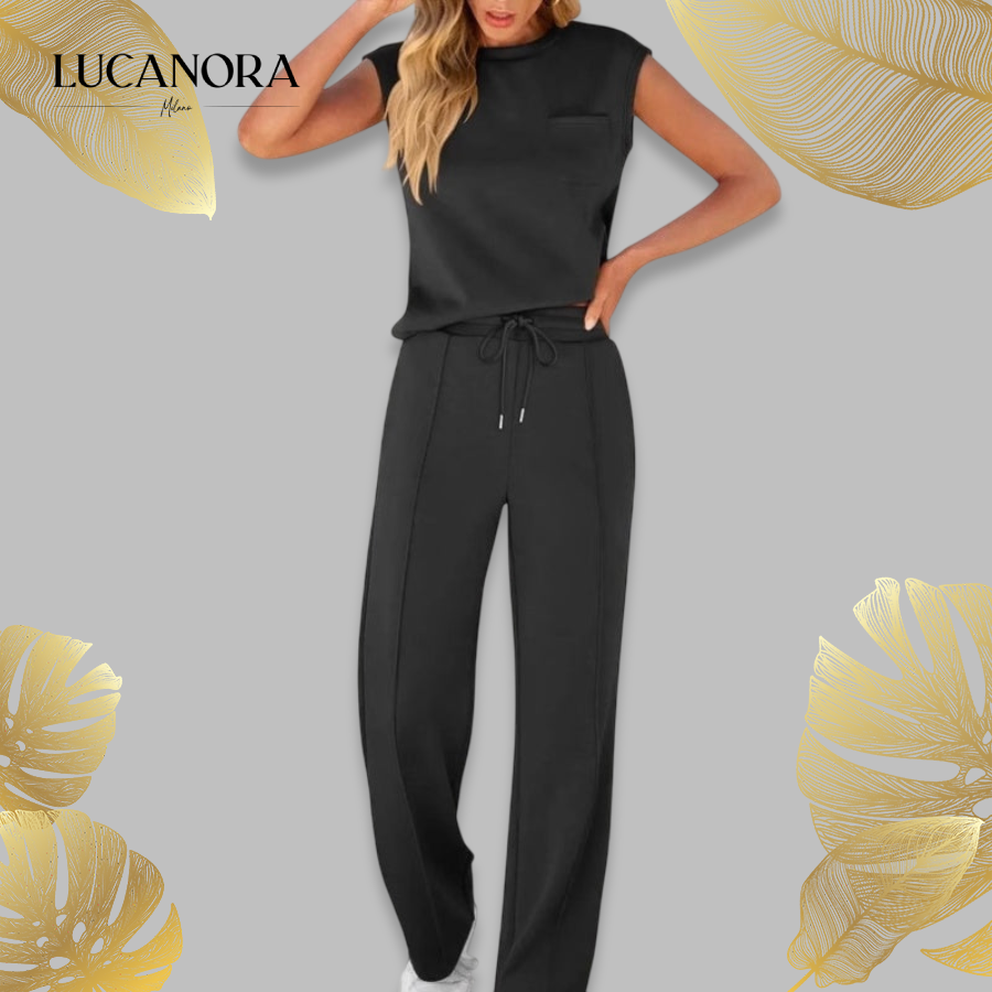 Ilda Taglieri™ Completo da donna composto da top senza maniche e pantaloni con coulisse, 2 pezzi