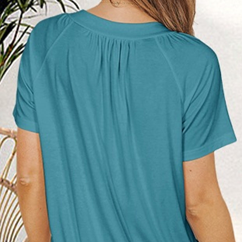 Iris Pilotti™ Top casual da donna a pieghe con maniche corte e scollo a V