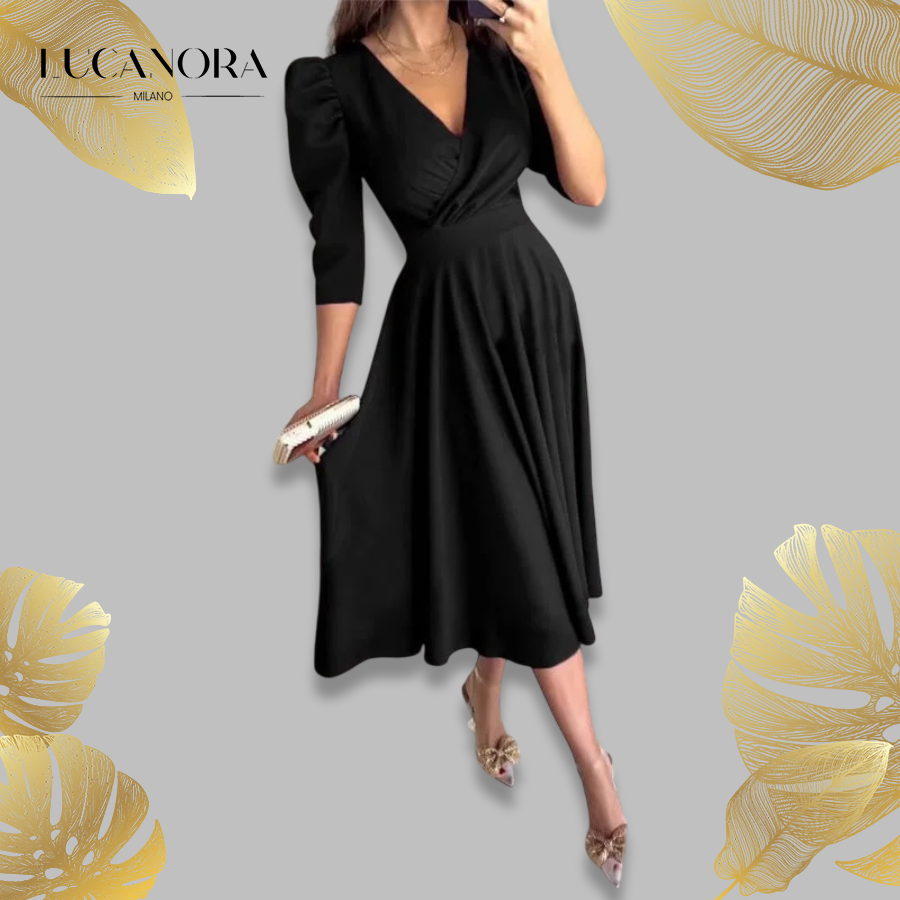 Messalina™ Abito midi con scollo a V plissettato e vita snellita