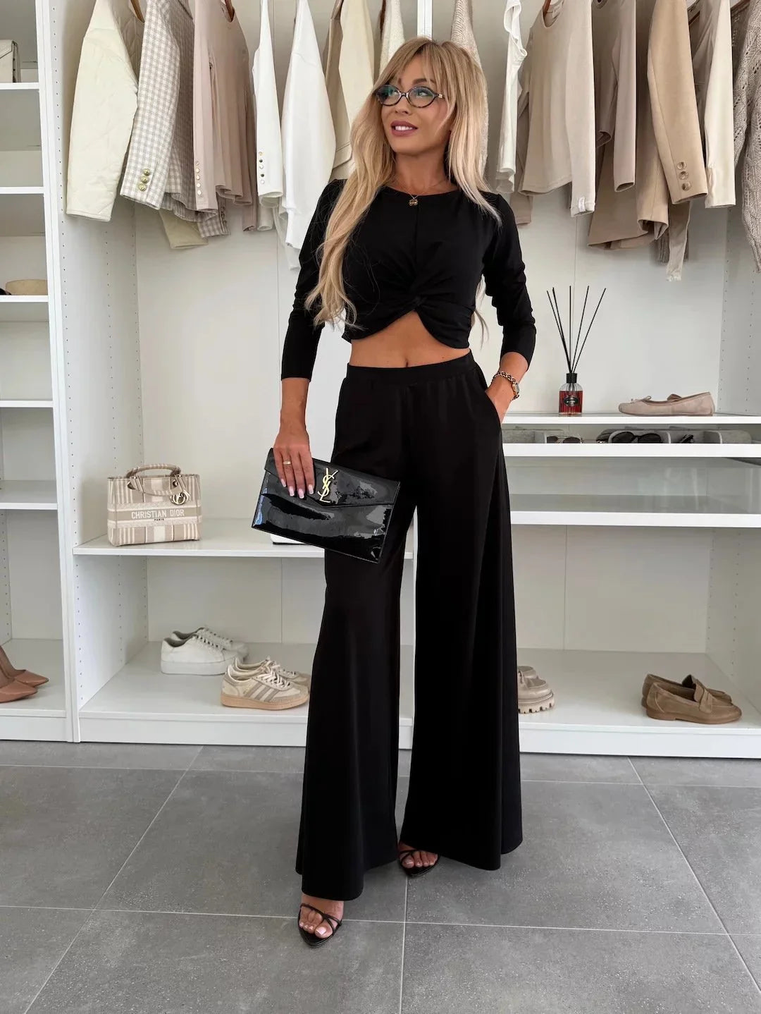 Michela Farina™ Completo crop top - Scollo tondo e vita elastica