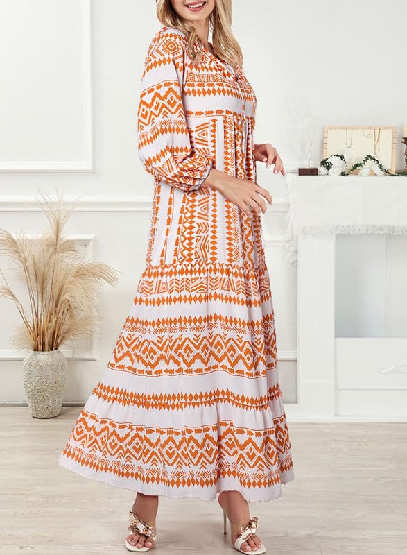 Miriam™ Maxi abito geometrico bohémien con maniche a sbuffo