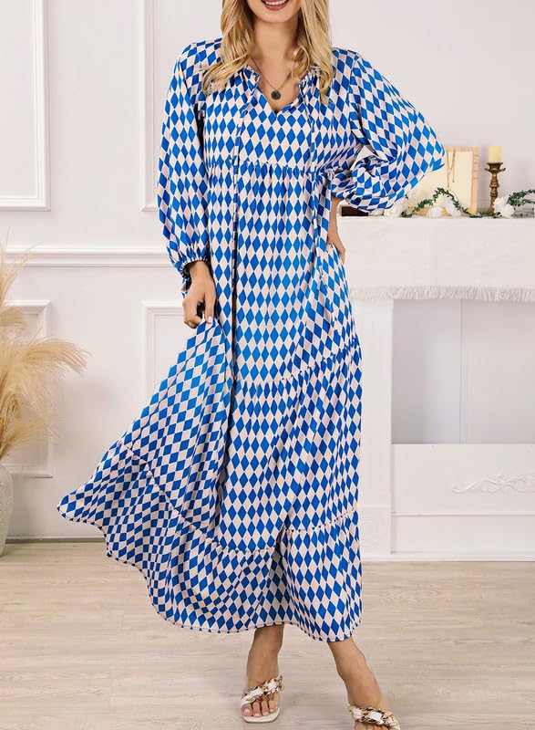 Miriam™ Maxi abito geometrico bohémien con maniche a sbuffo