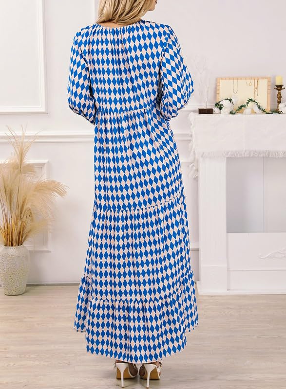 Miriam™ Maxi abito geometrico bohémien con maniche a sbuffo