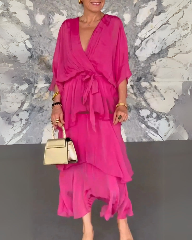 Moira Corda™ Abito elegante a strati con scollo a V