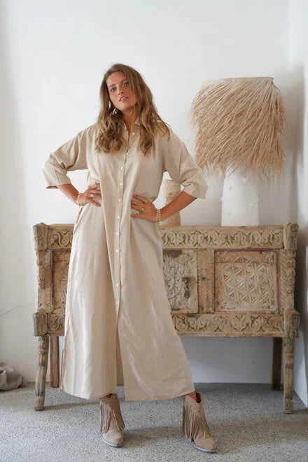 Nevaeh™ Camicia casual button-down con abito lungo