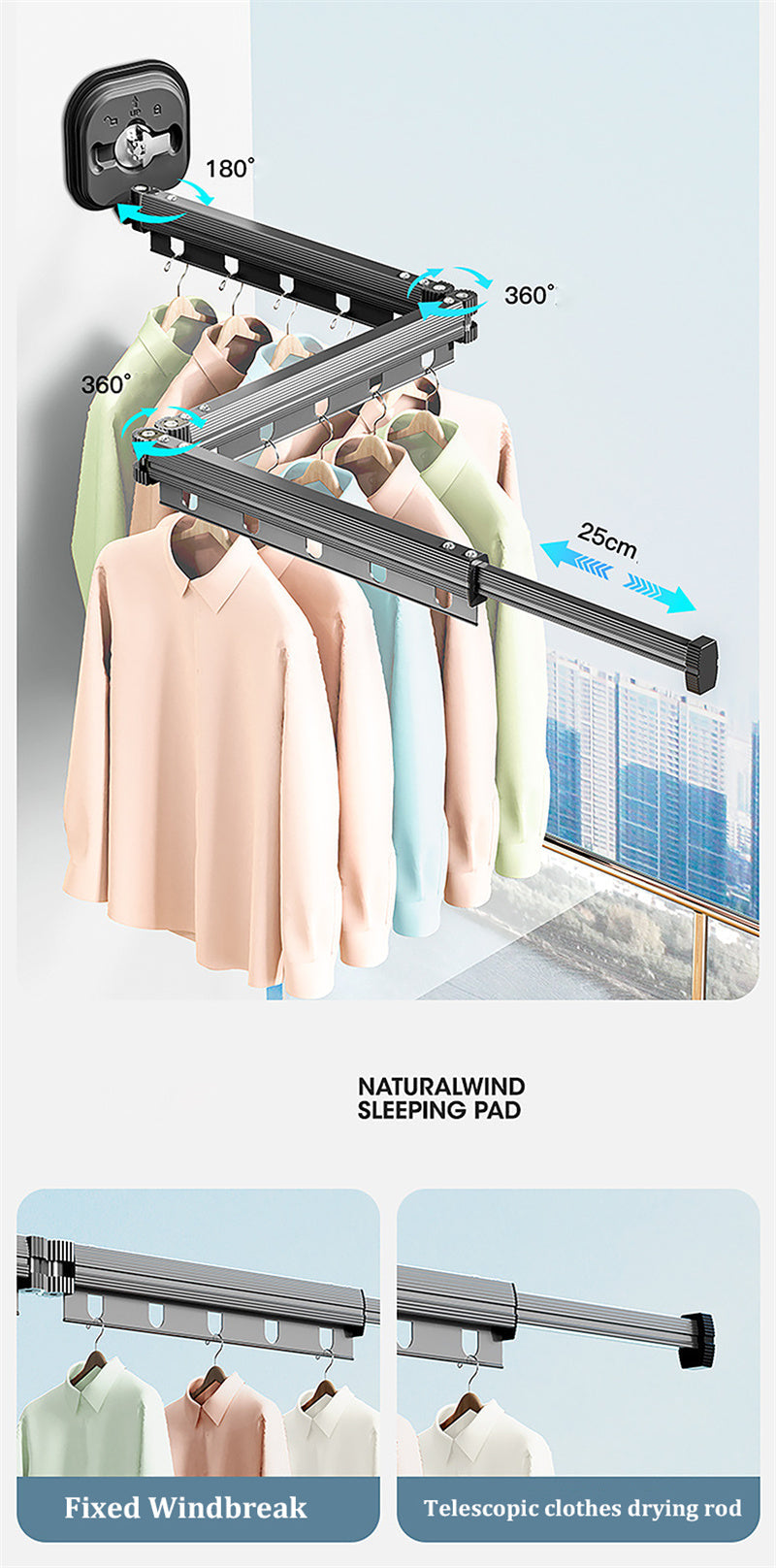 RetractRack™️ Appendiabiti a parete estraibile con ventosa