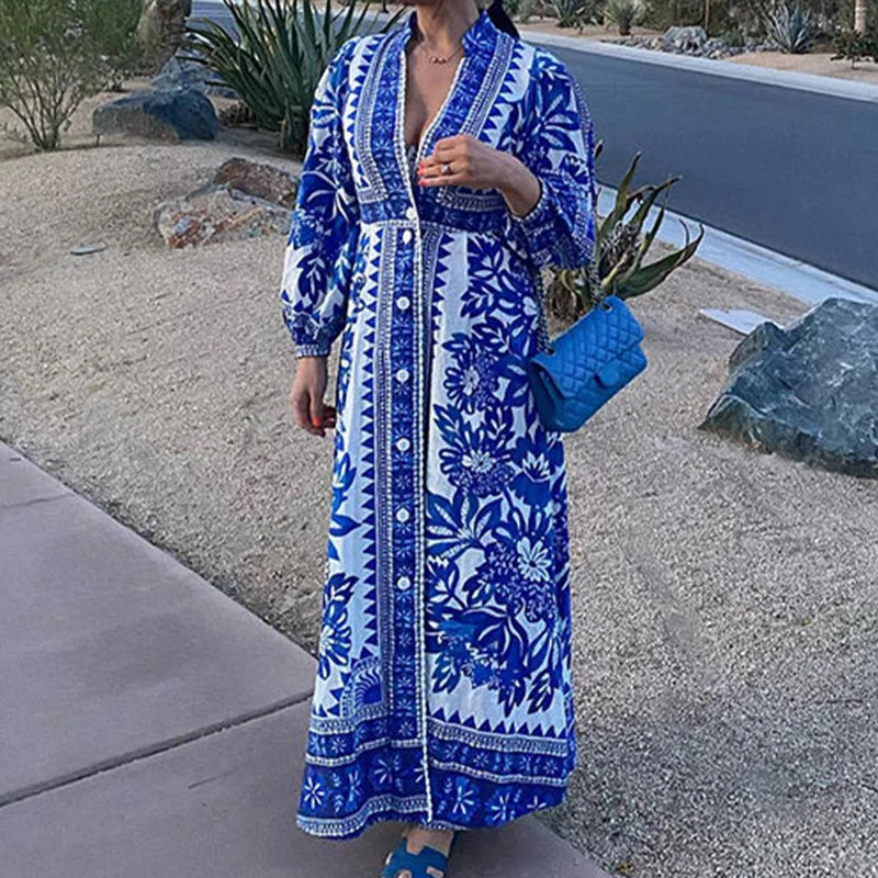 Flora Recine™ Abito donna boho con scollo a V