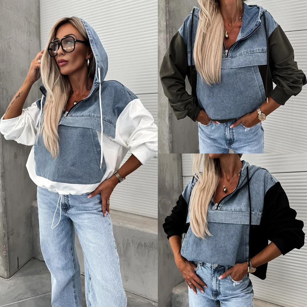 Serafina™ Giacca di jeans con cappuccio e coulisse