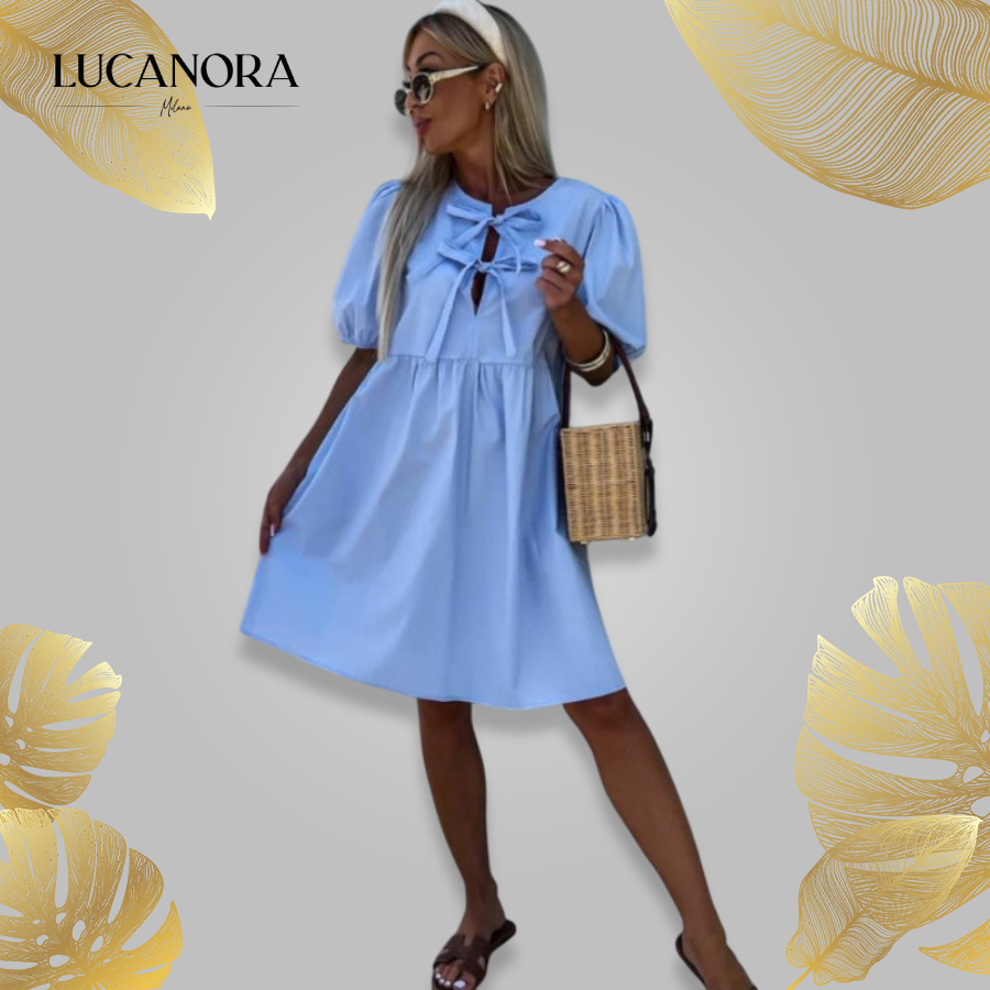 Telica Graci™ Abito con maniche a sbuffo e fiocco frontale alla moda da donna