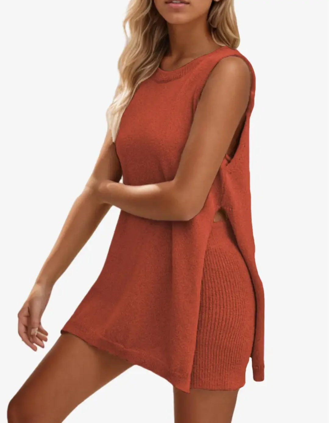 Vanessa Lucidi™ Completo in maglia con scollo rotondo e pantaloncini larghi e casual di