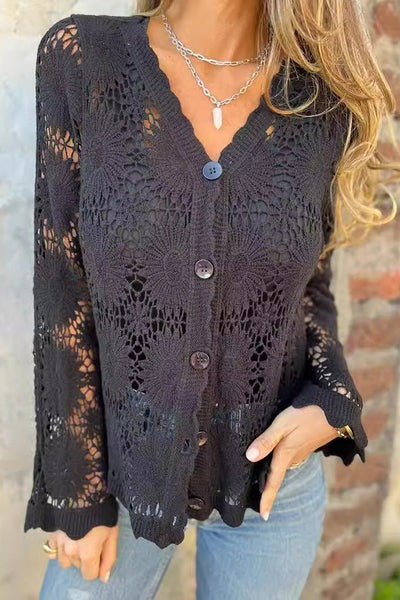 Veriana Tanzi™ Elegante camicetta con maniche lunghe, scollo a V e pizzo