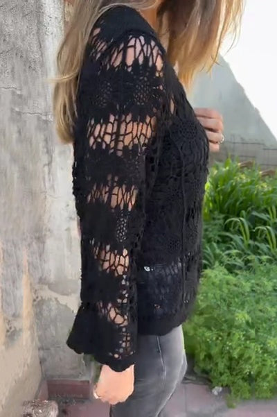 Veriana Tanzi™ Elegante camicetta con maniche lunghe, scollo a V e pizzo