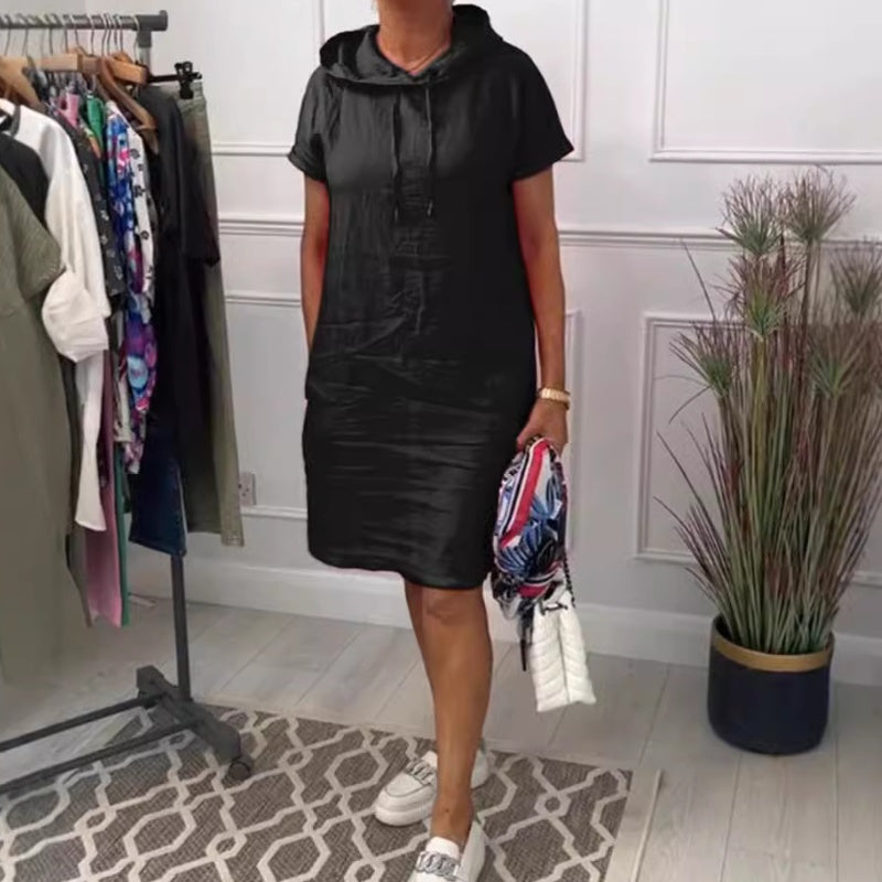 Zarina Scalone™ Abito casual ampio con coulisse e cappuccio da donna