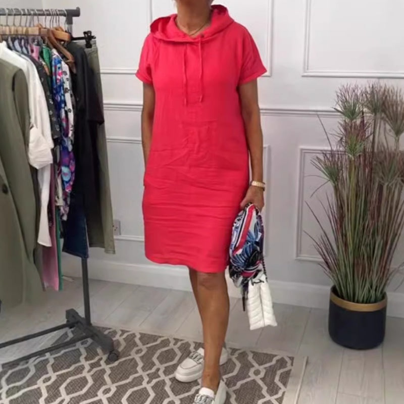 Zarina Scalone™ Abito casual ampio con coulisse e cappuccio da donna