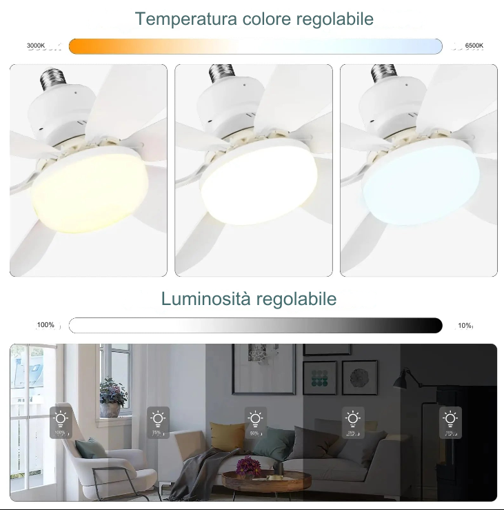 ZephyrAir™ Ventilatore da soffitto portatile e luce 2 in 1