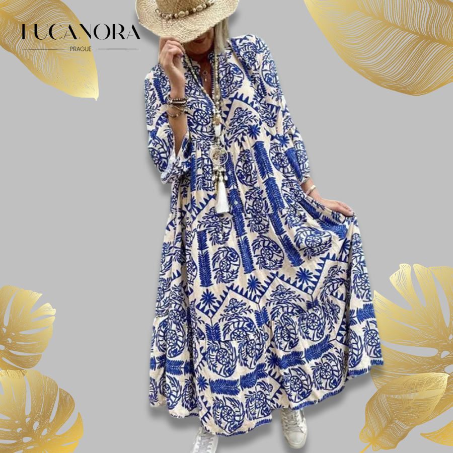 Alice Ruiz™ Abito boho con scollatura e stampa