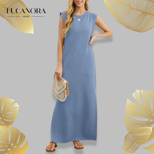 Alma Sunseri™ Maxi abito casual da donna con spacco largo e non stropicciato