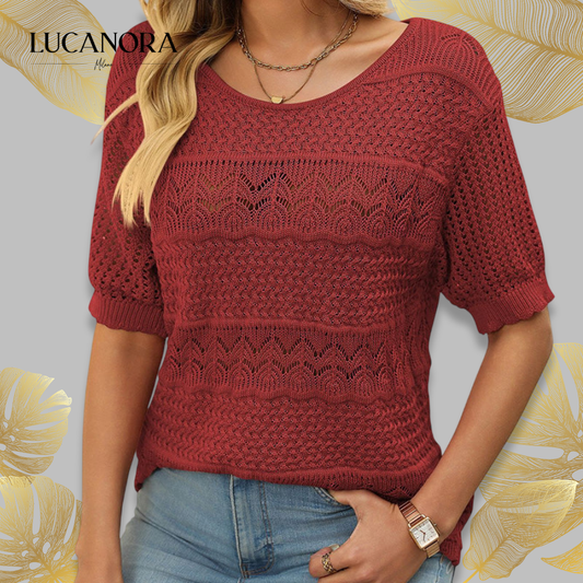 Ambra Merola™ Maglione a maniche corte da donna con motivo a cavità