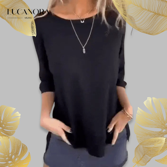 Amina Maietta™ T-shirt casual da donna con maniche a 3/4 e scollo rotondo