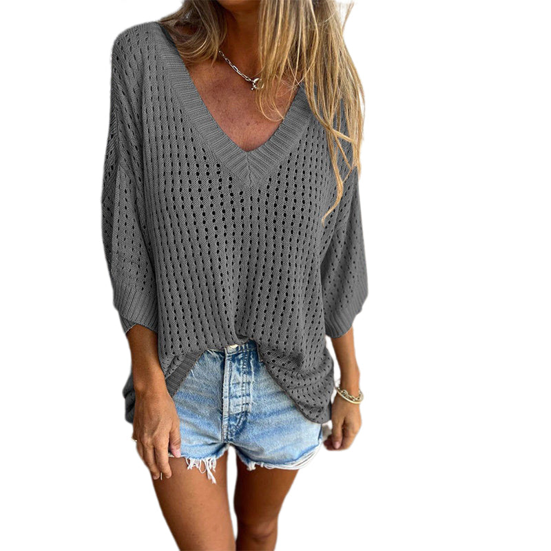 Aubree™️ Top in maglia cava con scollo a V