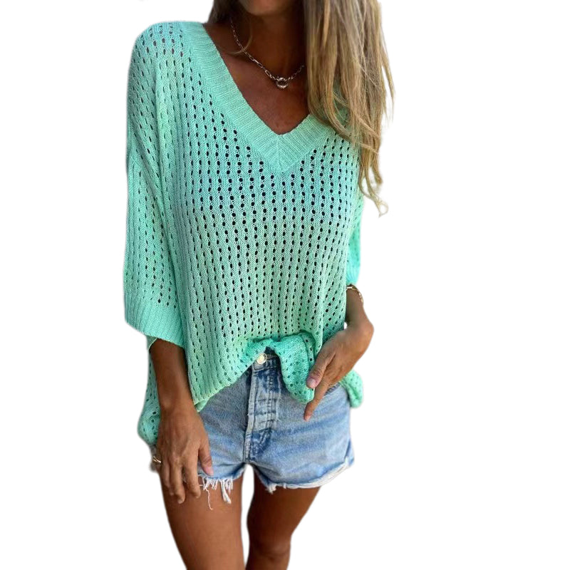 Aubree™️ Top in maglia cava con scollo a V