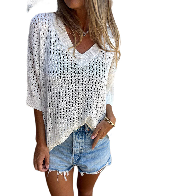 Aubree™️ Top in maglia cava con scollo a V