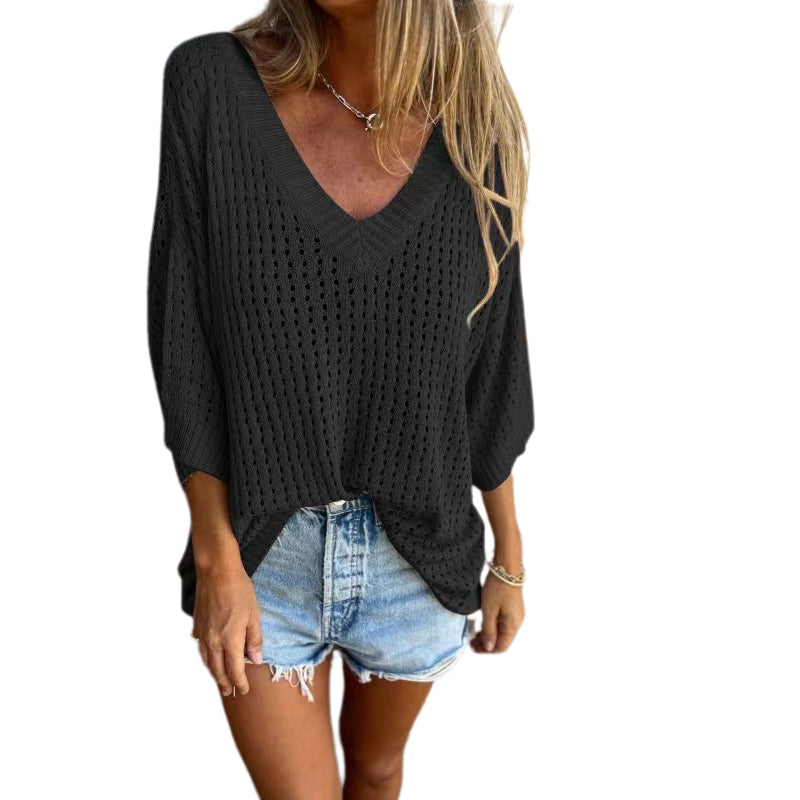 Aubree™️ Top in maglia cava con scollo a V