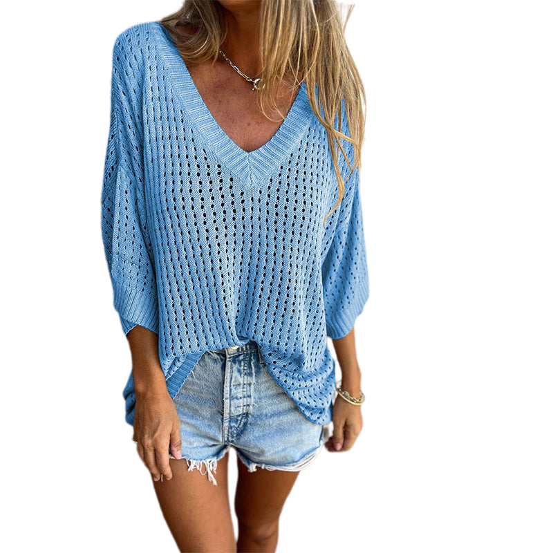 Aubree™️ Top in maglia cava con scollo a V