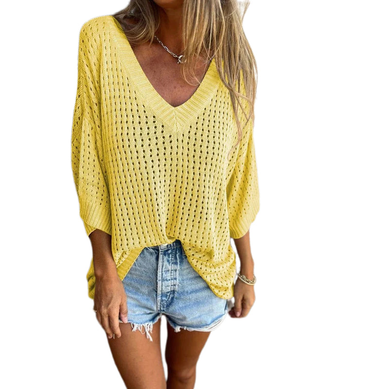 Aubree™️ Top in maglia cava con scollo a V
