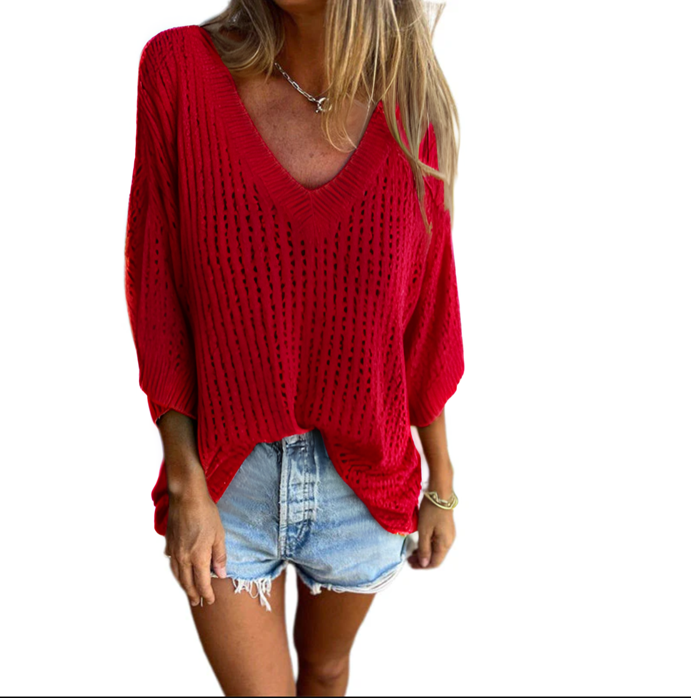 Aubree™️ Top in maglia cava con scollo a V